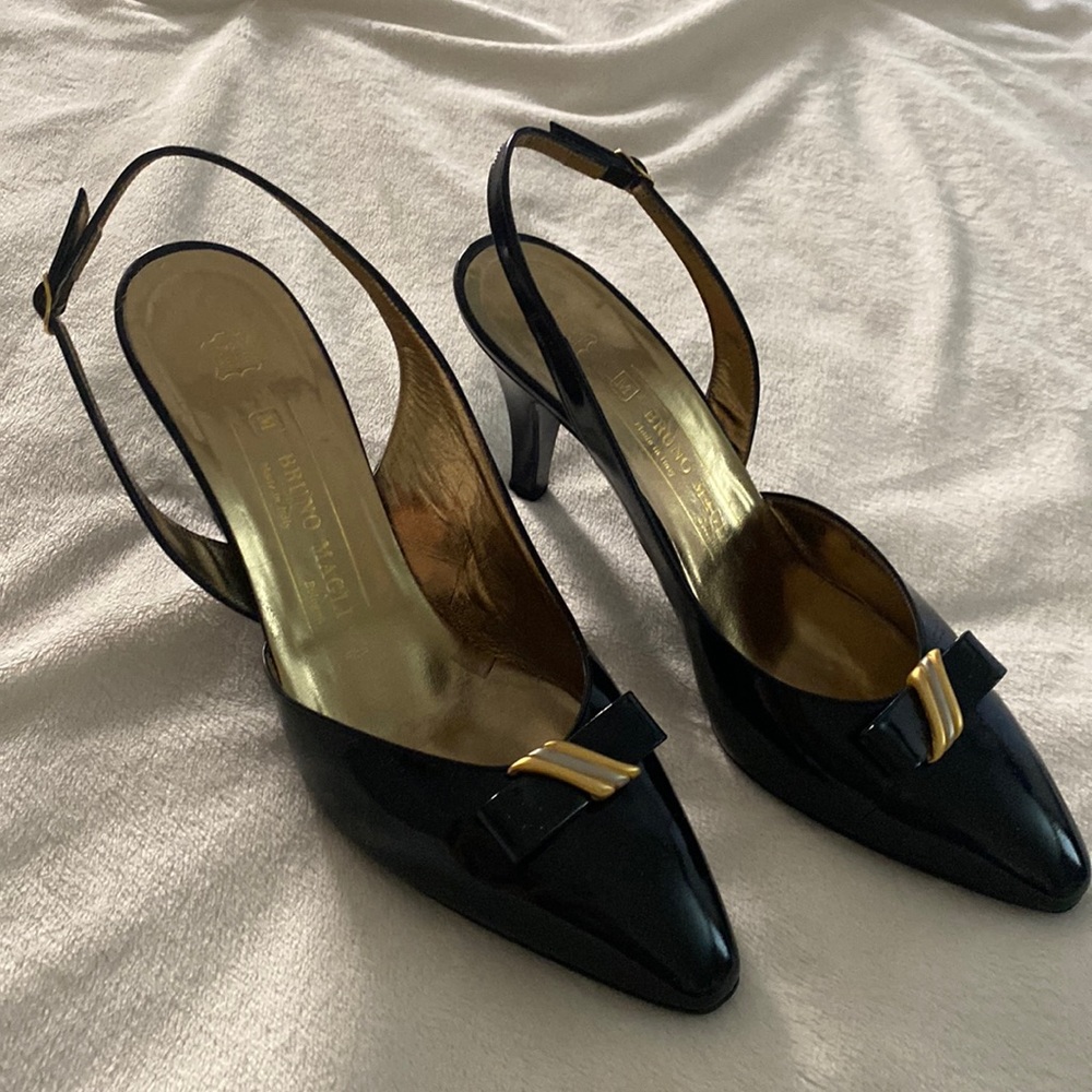 Bruno Magli Italian Black and Gold Heels